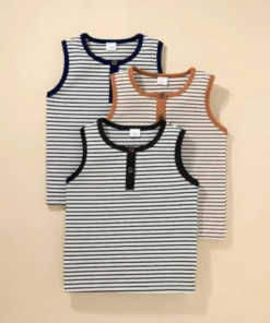 اولاد لباس علوي تانك مخطط بأزرار أمامية